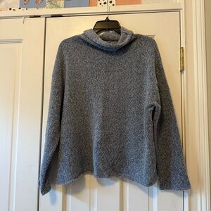 Eileen Fisher Merino Wool Turtleneck Blueish Grey Knit Sweater Size Medium